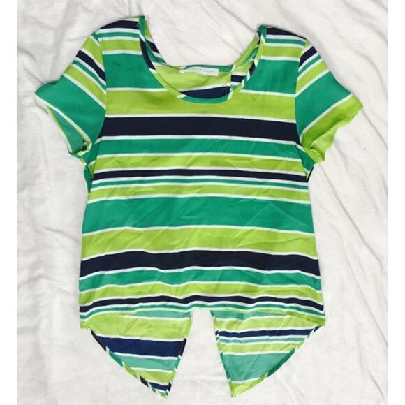 Peaches 'n Cream Green Striped Open Back Tie Blouse | Sz S - Picture 2 of 4